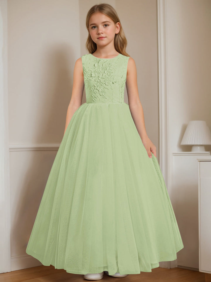 Robe de Demoiselle D'Honneur A-Line/Princess à Col Rond Sans Manches et Longueur Au Sol avec Appliques