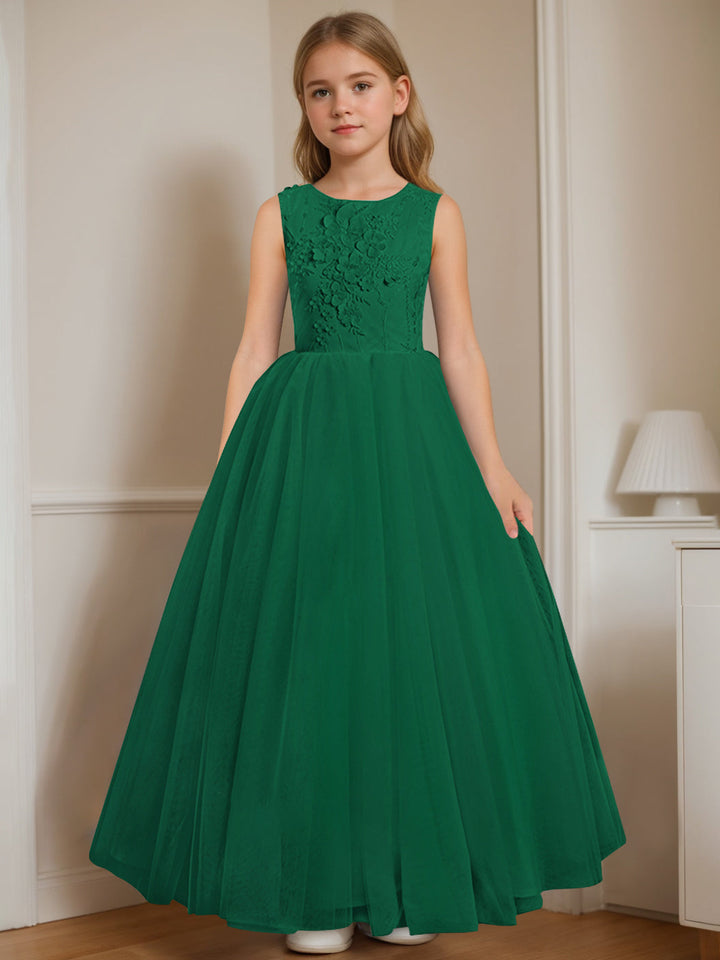 Robe de Demoiselle D'Honneur A-Line/Princess à Col Rond Sans Manches et Longueur Au Sol avec Appliques