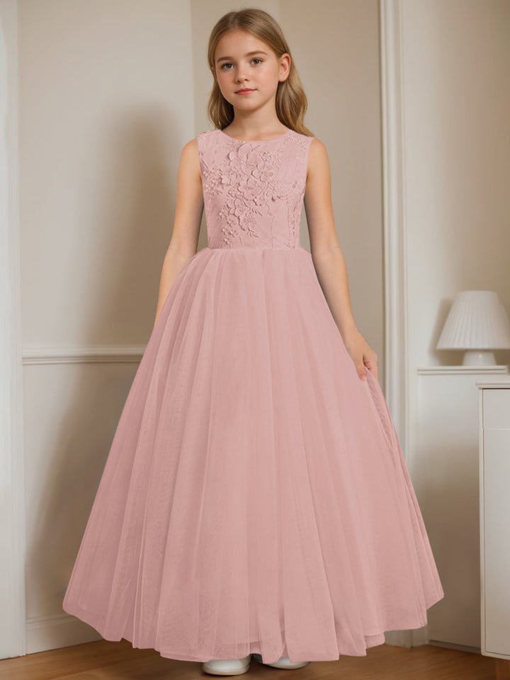Robe de Demoiselle D'Honneur A-Line/Princess à Col Rond Sans Manches et Longueur Au Sol avec Appliques