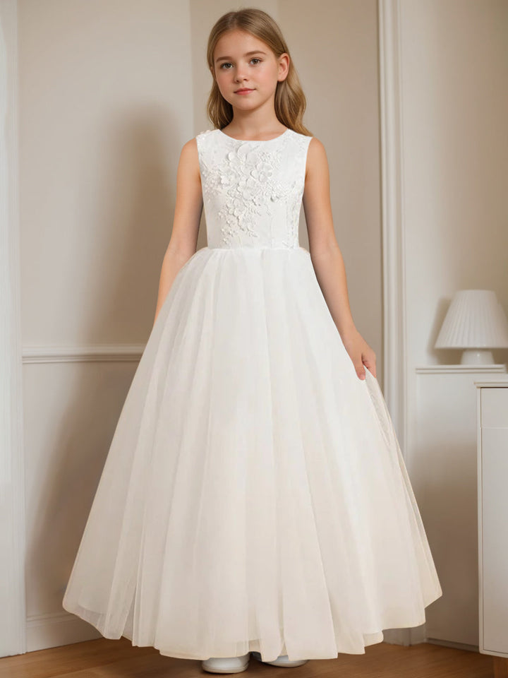 Robe de Demoiselle D'Honneur A-Line/Princess à Col Rond Sans Manches et Longueur Au Sol avec Appliques