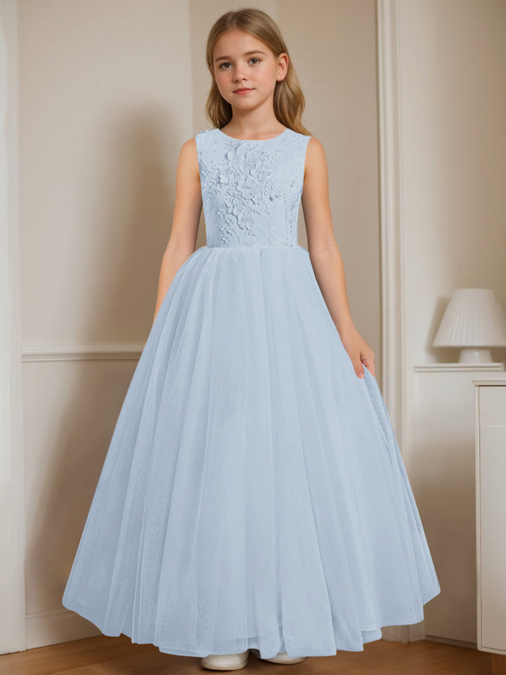 Robe de Demoiselle D'Honneur A-Line/Princess à Col Rond Sans Manches et Longueur Au Sol avec Appliques