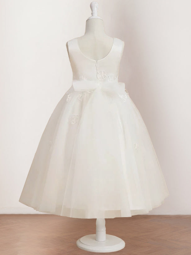 Robe de Demoiselle D'Honneur A-Line/Princess à Encolure Dégagée Sans Manches et Longueur Thé avec Appliques