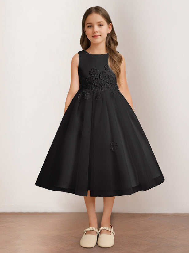 Robe de Demoiselle D'Honneur A-Line/Princess à Encolure Dégagée Sans Manches et Longueur Thé avec Appliques