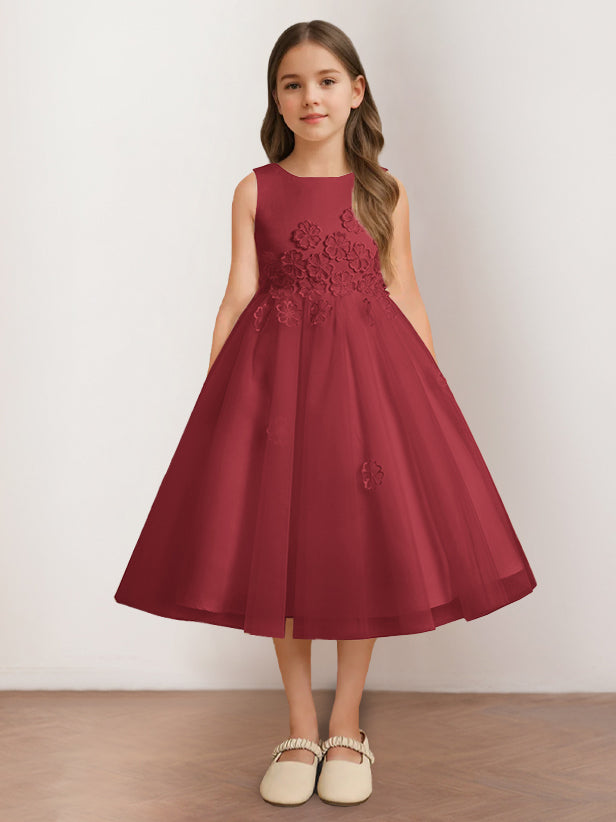 Robe de Demoiselle D'Honneur A-Line/Princess à Encolure Dégagée Sans Manches et Longueur Thé avec Appliques