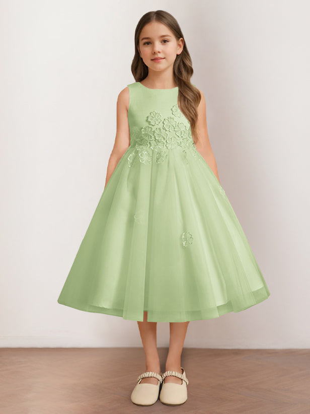 Robe de Demoiselle D'Honneur A-Line/Princess à Encolure Dégagée Sans Manches et Longueur Thé avec Appliques