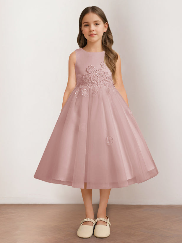 Robe de Demoiselle D'Honneur A-Line/Princess à Encolure Dégagée Sans Manches et Longueur Thé avec Appliques