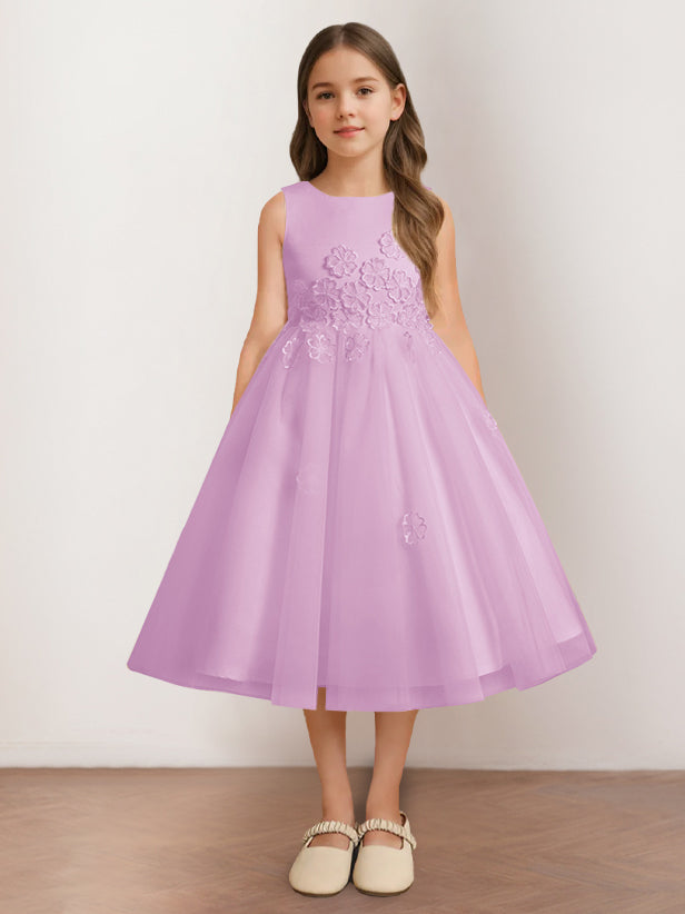 Robe de Demoiselle D'Honneur A-Line/Princess à Encolure Dégagée Sans Manches et Longueur Thé avec Appliques