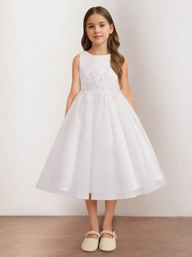 Robe de Demoiselle D'Honneur A-Line/Princess à Encolure Dégagée Sans Manches et Longueur Thé avec Appliques