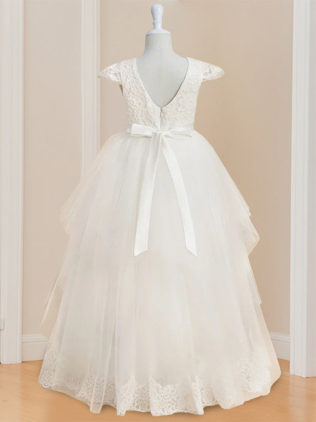 Robe de Bal à Encolure Dégagée Sans Manches, Longueur Au Sol, avec Dentelle et Nœud
