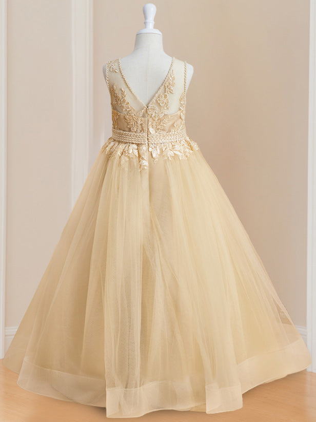 Robe de Bal à Col Rond Sans Manches, Longueur Au Sol, avec Appliques