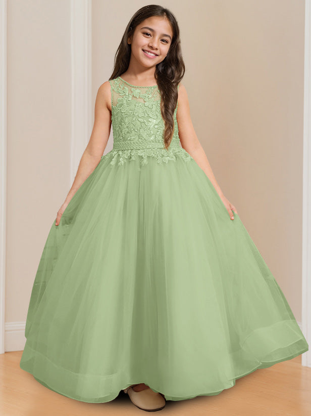 Robe de Bal à Col Rond Sans Manches, Longueur Au Sol, avec Appliques