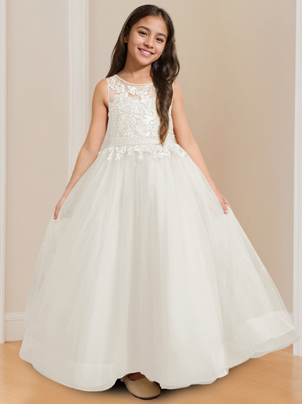 Robe de Bal à Col Rond Sans Manches, Longueur Au Sol, avec Appliques