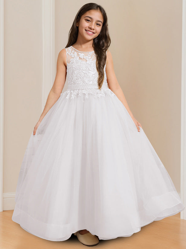 Robe de Bal à Col Rond Sans Manches, Longueur Au Sol, avec Appliques