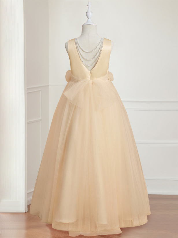 Robe de Demoiselle D'Honneur A-Line/Princess à Col Rond Sans Manches et Longueur Au Sol avec Motif Floral 3D