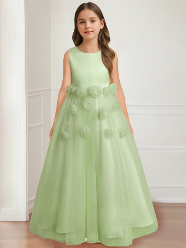 Robe de Demoiselle D'Honneur A-Line/Princess à Col Rond Sans Manches et Longueur Au Sol avec Motif Floral 3D