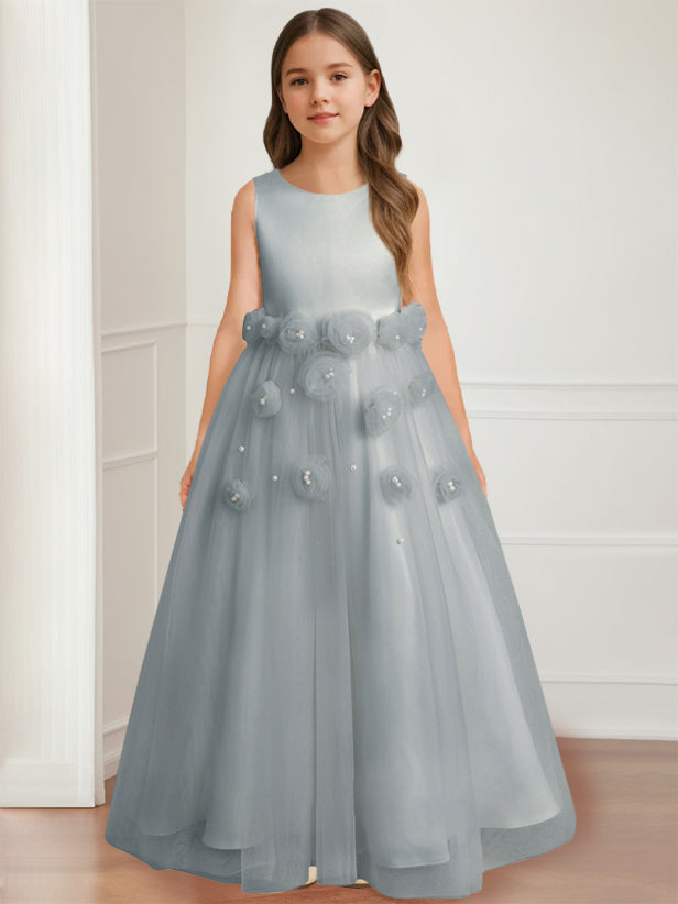 Robe de Demoiselle D'Honneur A-Line/Princess à Col Rond Sans Manches et Longueur Au Sol avec Motif Floral 3D