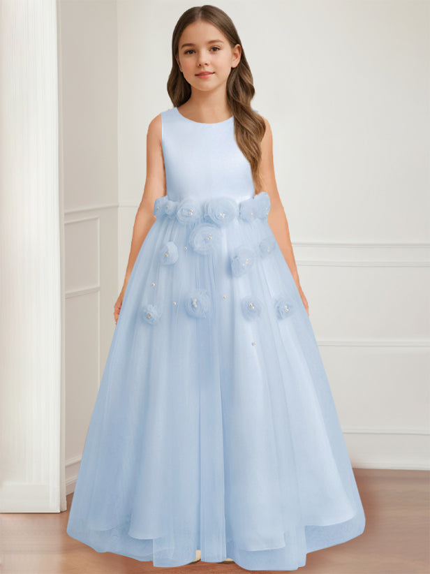 Robe de Demoiselle D'Honneur A-Line/Princess à Col Rond Sans Manches et Longueur Au Sol avec Motif Floral 3D