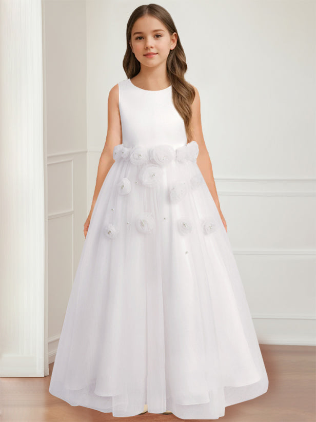 Robe de Demoiselle D'Honneur A-Line/Princess à Col Rond Sans Manches et Longueur Au Sol avec Motif Floral 3D