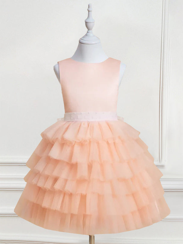 Robe de Bal à Col Rond Sans Manches, Longueur Genou, avec Volants et Nœud Papillon