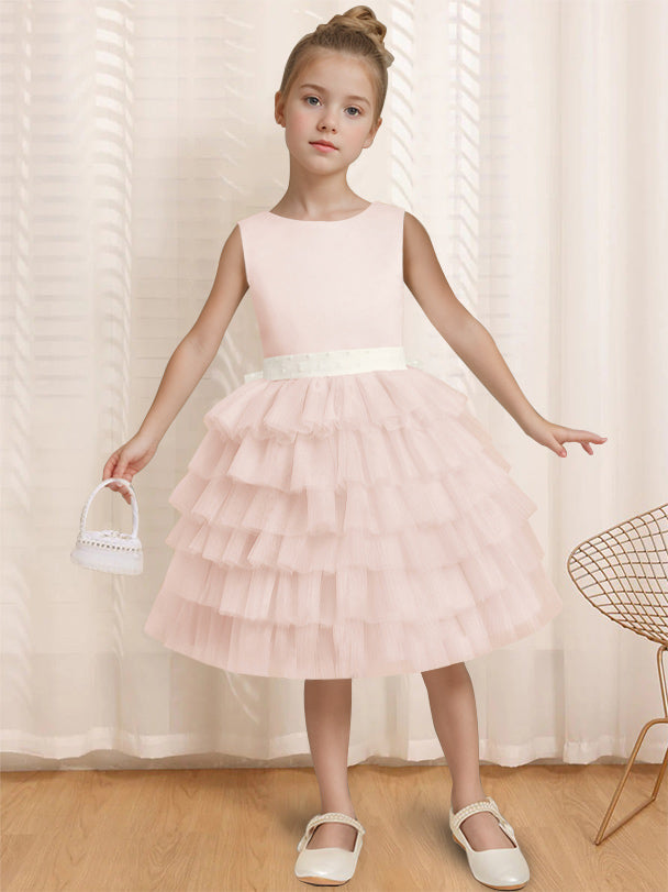 Robe de Bal à Col Rond Sans Manches, Longueur Genou, avec Volants et Nœud Papillon