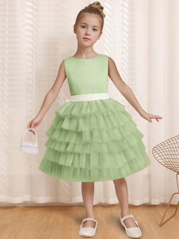 Robe de Bal à Col Rond Sans Manches, Longueur Genou, avec Volants et Nœud Papillon
