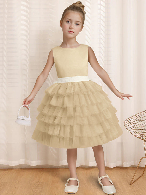 Robe de Bal à Col Rond Sans Manches, Longueur Genou, avec Volants et Nœud Papillon