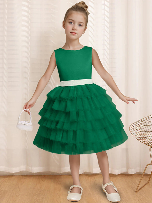 Robe de Bal à Col Rond Sans Manches, Longueur Genou, avec Volants et Nœud Papillon