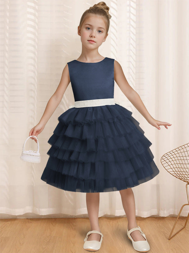 Robe de Bal à Col Rond Sans Manches, Longueur Genou, avec Volants et Nœud Papillon