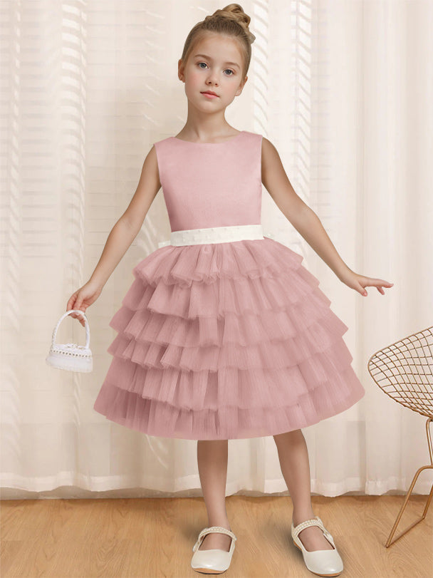 Robe de Bal à Col Rond Sans Manches, Longueur Genou, avec Volants et Nœud Papillon