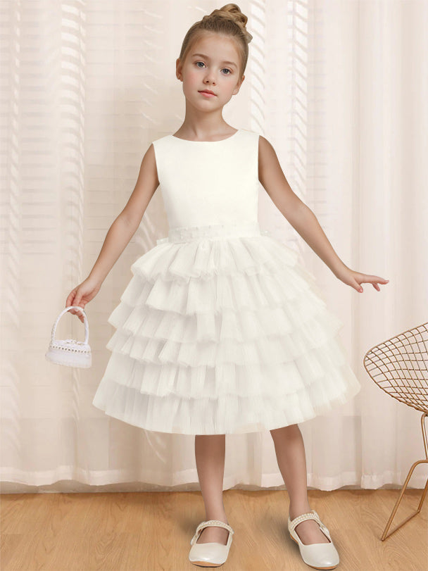 Robe de Bal à Col Rond Sans Manches, Longueur Genou, avec Volants et Nœud Papillon