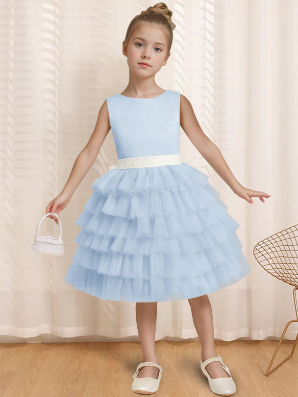 Robe de Bal à Col Rond Sans Manches, Longueur Genou, avec Volants et Nœud Papillon