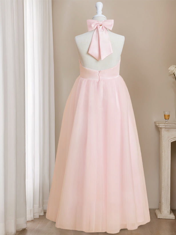 Robe de Demoiselle D'Honneur A-Line/Princess à Col Licou Sans Manches et Longueur Au Sol avec Nœud