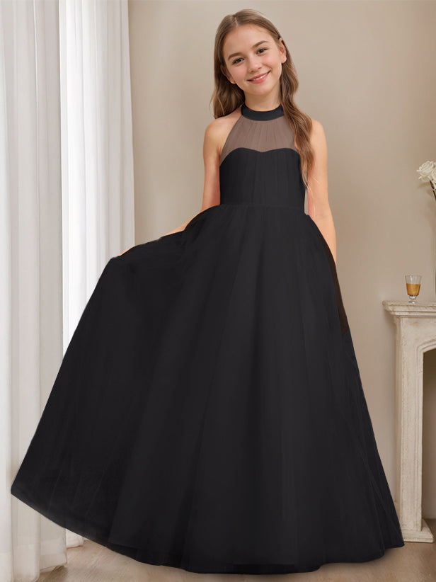 Robe de Demoiselle D'Honneur A-Line/Princess à Col Licou Sans Manches et Longueur Au Sol avec Nœud