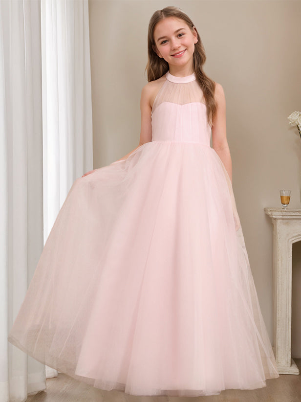 Robe de Demoiselle D'Honneur A-Line/Princess à Col Licou Sans Manches et Longueur Au Sol avec Nœud