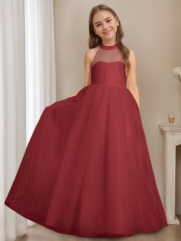 Robe de Demoiselle D'Honneur A-Line/Princess à Col Licou Sans Manches et Longueur Au Sol avec Nœud
