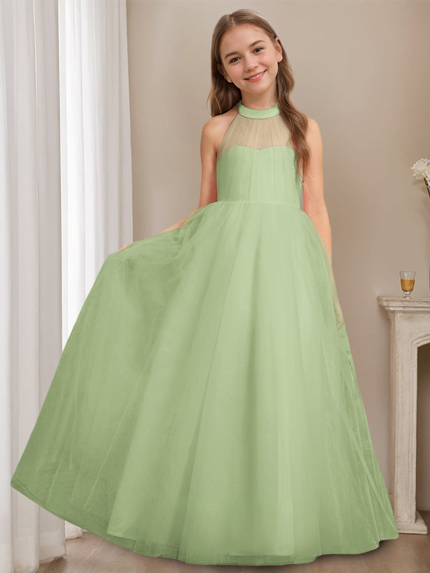 Robe de Demoiselle D'Honneur A-Line/Princess à Col Licou Sans Manches et Longueur Au Sol avec Nœud