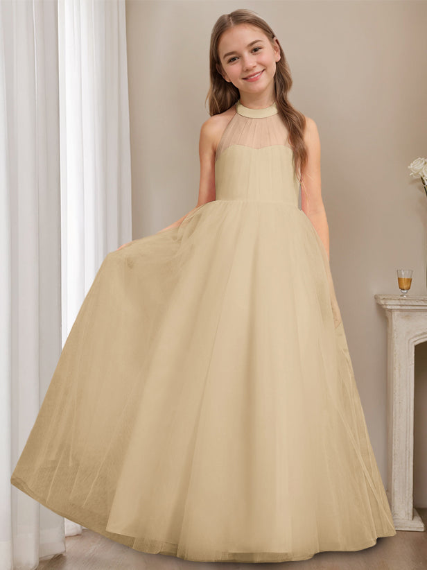 Robe de Demoiselle D'Honneur A-Line/Princess à Col Licou Sans Manches et Longueur Au Sol avec Nœud