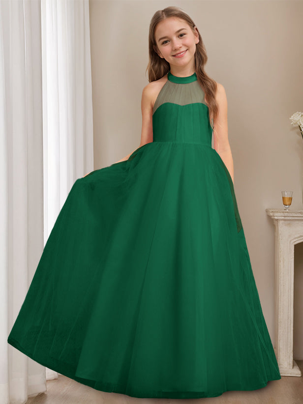 Robe de Demoiselle D'Honneur A-Line/Princess à Col Licou Sans Manches et Longueur Au Sol avec Nœud