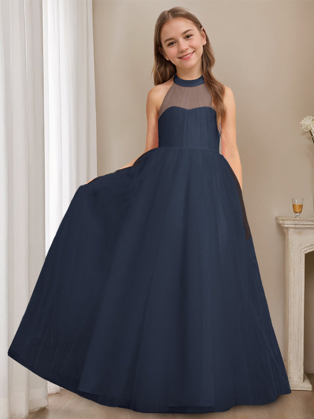 Robe de Demoiselle D'Honneur A-Line/Princess à Col Licou Sans Manches et Longueur Au Sol avec Nœud