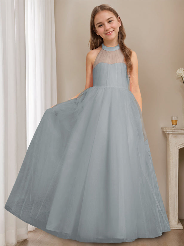 Robe de Demoiselle D'Honneur A-Line/Princess à Col Licou Sans Manches et Longueur Au Sol avec Nœud