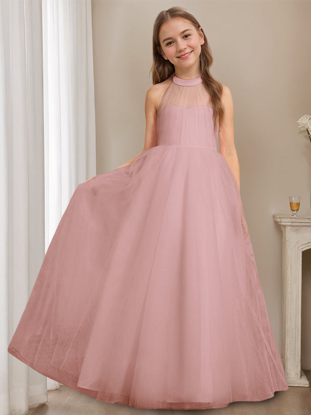 Robe de Demoiselle D'Honneur A-Line/Princess à Col Licou Sans Manches et Longueur Au Sol avec Nœud