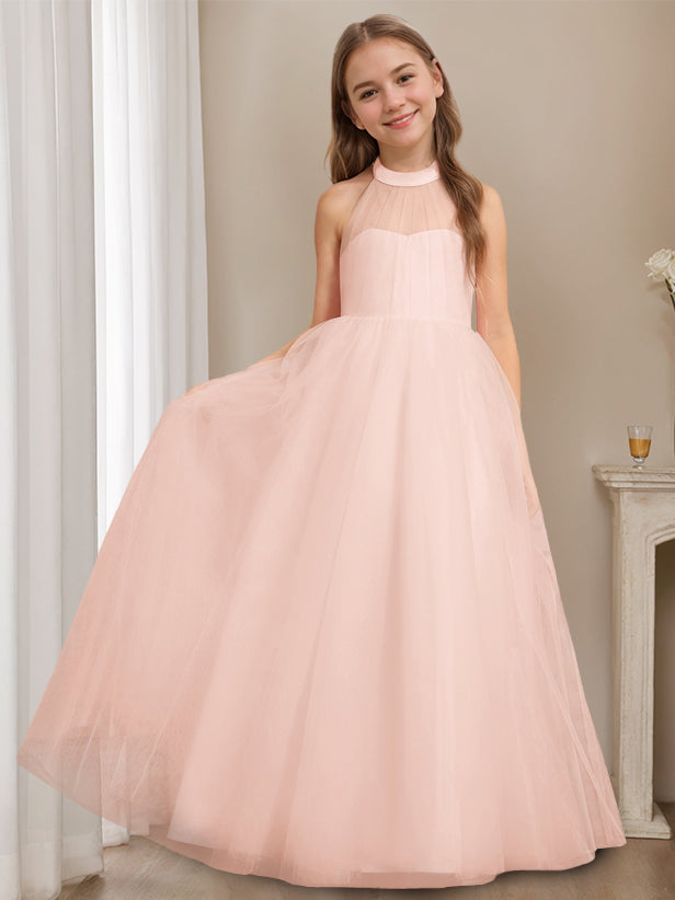 Robe de Demoiselle D'Honneur A-Line/Princess à Col Licou Sans Manches et Longueur Au Sol avec Nœud
