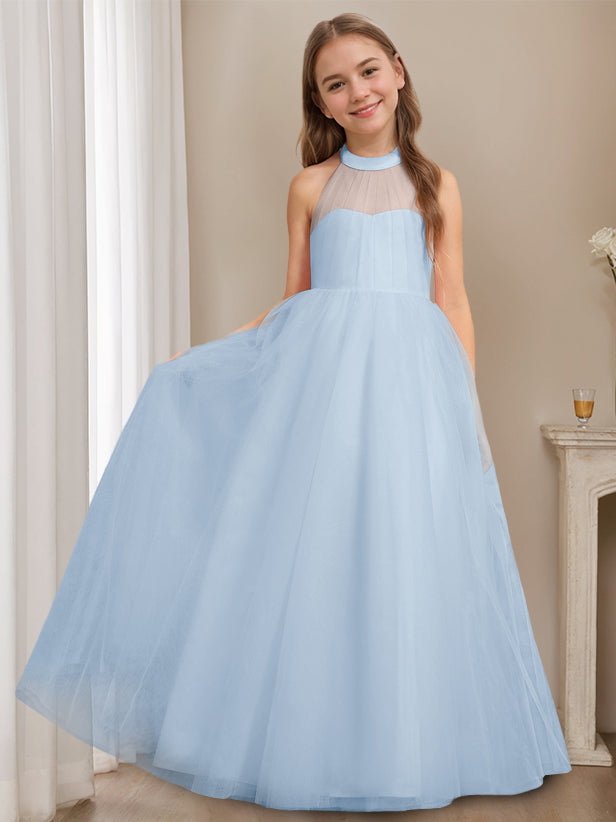 Robe de Demoiselle D'Honneur A-Line/Princess à Col Licou Sans Manches et Longueur Au Sol avec Nœud