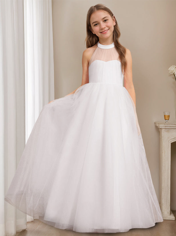 Robe de Demoiselle D'Honneur A-Line/Princess à Col Licou Sans Manches et Longueur Au Sol avec Nœud