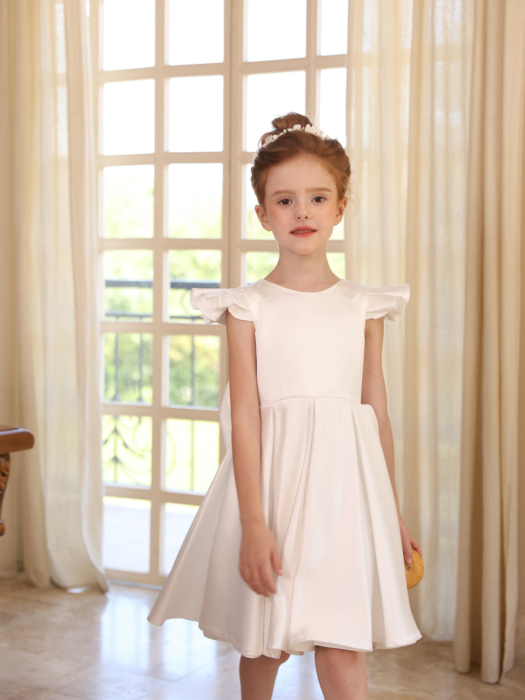 Robe de Bal en Satin à Encolure Dégagée Sans Manches Au Genou avec Fronces