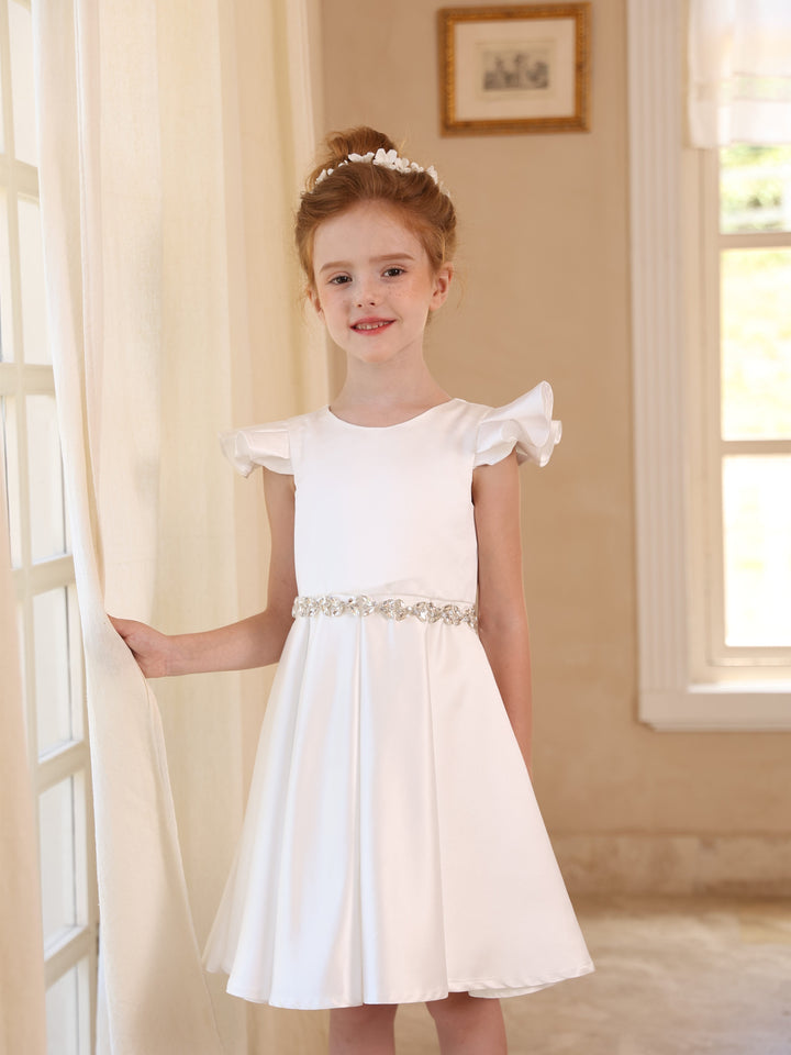 Robe de Bal en Satin à Encolure Dégagée Sans Manches Au Genou avec Fronces