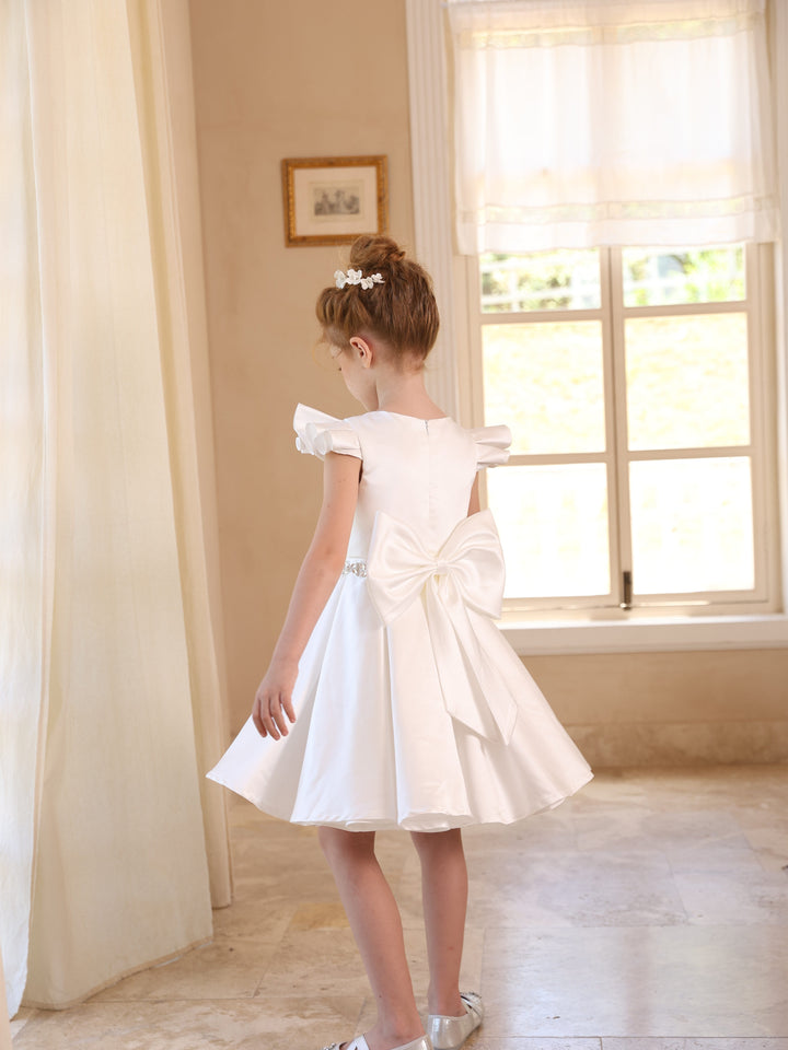 Robe de Bal en Satin à Encolure Dégagée Sans Manches Au Genou avec Fronces