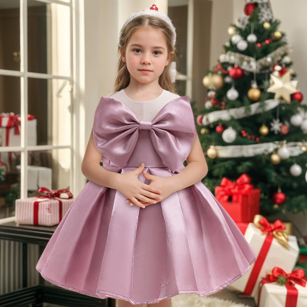 Robe de Bal à Encolure Dégagée Sans Manches, Longueur Genou, avec Nœud