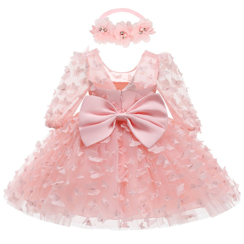 Robe de Demoiselle D'Honneur Coupe A-Line/Princesse, Col Rond, Manches 3/4, Longueur Genou, avec Papillon 3D
