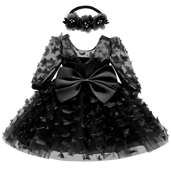 Robe de Demoiselle D'Honneur Coupe A-Line/Princesse, Col Rond, Manches 3/4, Longueur Genou, avec Papillon 3D